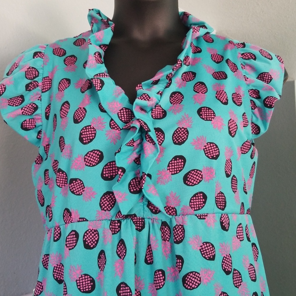 Tracy Negoshian XL Teal/Pink pineapple print dress